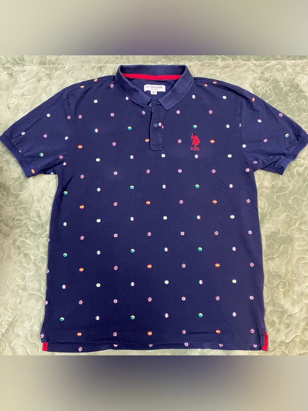U.S. POLO ASSN. USPA Printed Country Flags, Cotton Blend Slim Fit Mens Polo XL
